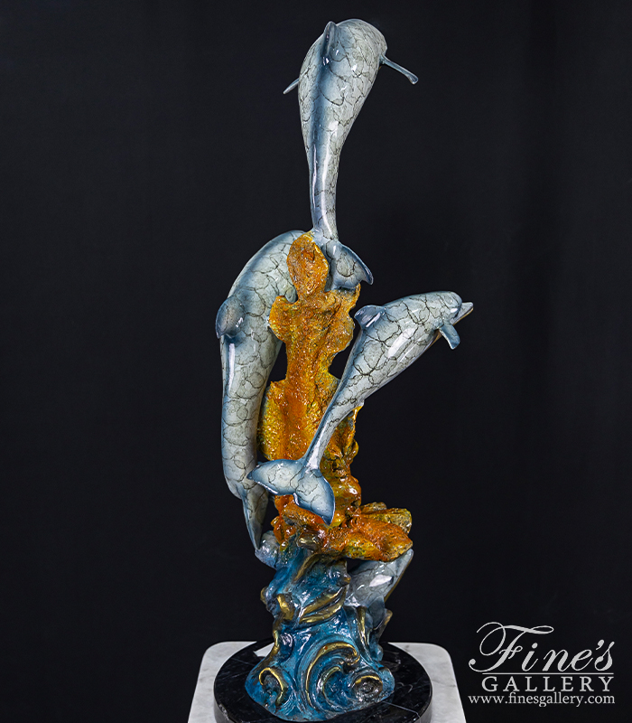 Bronze Statues  - Aqua Marine Blue Bronze Dolphins Sculpture - BS-1655